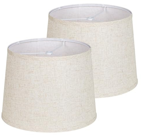 KOZEOTA Lampenschirme, 2 Stück, Trommel-Lampenschirme 27,9 cm oben x 33 cm unten x 25,4 cm hoch, mittlere Lampenschirme, natürliche Leinen-Lampenschirme für Tisch- und Stehlampe – Lampenschirm-Ersatz