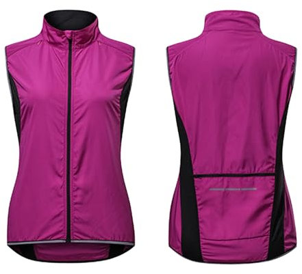 Fahrradweste für Damen ultraleicht Stehkragen Softshell-Laufweste reflektierend winddicht regenfest ärmellose Fahrradjacke Radfahren MTB Fahrradanzüge feuchtigkeitsableitende Sportweste,Purple-L