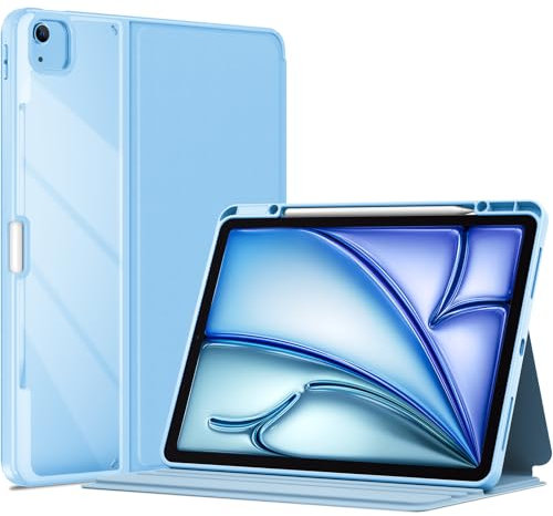 ProCase for iPad Air 13 Inch Case (2025/2024) M3/M2 & iPad Pro 12.9 inch 6th/5th/4th/3rd 2022/2021/2020/2018; Transparent Back Protective Folio Cover Shockproof Smart Case with Pencil Holder-Blue