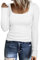 Aottori Long Sleeve Tops Women Square Neck Ribbed T Shirts Ladies Cotton Basic Base Layer Tops Slim Fit Lightweight Solid Casual Pullover Jumpers White M
