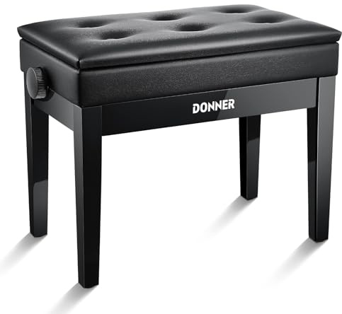 Donner Verstellbare Klavierbank mit Stauraum, Massivholz Tastaturbank Holz Klavierregal Hocker Stuhl Sitz mit hochdichten Schwämmen Kissen, Schwarz
