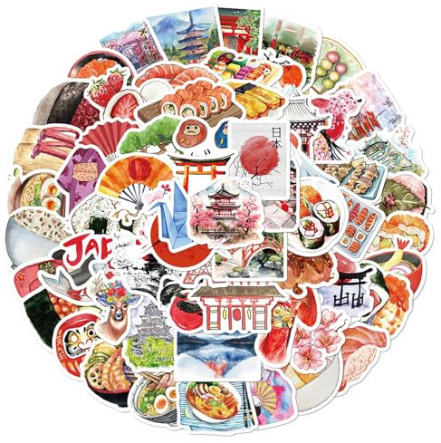 Japan Reise Aufkleber 64 pcs, Aquarellen Fuji Sakura Landmark Stickers