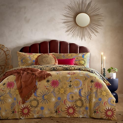 furn. Ethereal Star Bettwäsche-Set – Abstraktes, wendbares Bettwäsche-Set mit Karomuster (Goldstaub Gelb – Doppelbett)