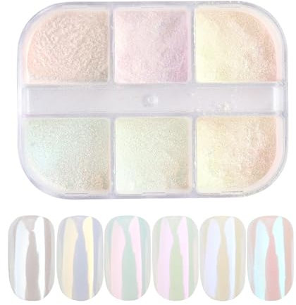 GZSYY White Pearl Chrome Nail Powder Perle Chrome Nagelpuder Holographic Nails Aurora Ice Shimmer Chrome Pigment Powder for Nails
