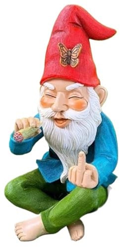 Garden Gnome Statue 6 Inch Gnomes Garden Ornaments Christmas Ornaments Middle Finger Smoking Garden Gnomes Outdoor Waterproof Resin Garden Gnome for Yard Patio, Lawn Garden Decorations and Gift