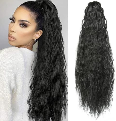 TTPSRY Extension Capillaire Queue Cheval Ondulée Longue Pince Griffe Postiche Cheveux Synthétiques Naturel Aspect Réaliste 50cm