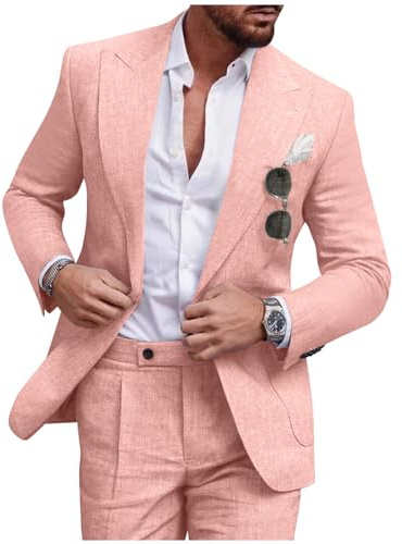 Diaryan Ensemble de costume décontracté 2 pièces en lin pour homme, blazer à un bouton, veste et pantalon pour bal de fin d'année, fête de mariage