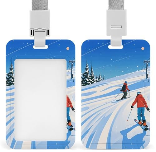 Ausweishalter mit Wintersport-Ski-Thema, vertikal, transparent, mit hochwertigen Schlüsselbändern, Namensschild-Halter, Abzeichenrolle für Büro, Sicherheit, Damen, Herren, Arbeitskarte, Geschenk