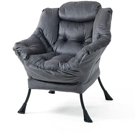 SNDMOR Sessel, Lesestuhl mit Metallgestell, Minimalistischer Polstersessel mit Seitentaschen, Geeignet für Schlafzimmer, Wohnzimmer, Balkone, Studie(Dunkelgrau)