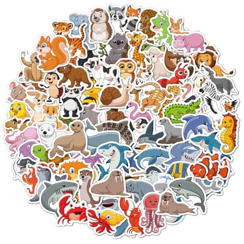 WD&CD 100 Stück Tier Aufkleber, Tiersticker süße Cartoon-Aufkleber aus Vinyl für Scrapbooking Fotoalbum Geschenke