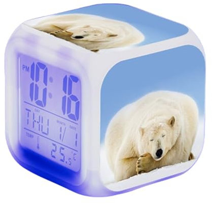LuminescentDream Eisbär Wecker Digitaler Wecker Beleuchtet LED Nachtleuchtender Wecker mit Licht Aufwachen Schlummertemperatur Geburtstagsgeschenke für Teenager Erwachsene