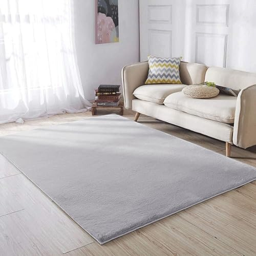 MOONLIGHT20015 Light Grey Rugs living Room 120 x 170 cm Anti Slip Washable Short Pile Area Rugs for Bedroom Faux Fur Bedside Rug Soft Large Rug for Dinning Room Kitchen Lounge