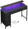 MUTUN 100CM Computer Desk with 5 Fabric Drawers, Gaming Desk with LED Lights & Power Outlets, Home Office desk with Monitor Stand, Work Desk with USB Charging Port, Black