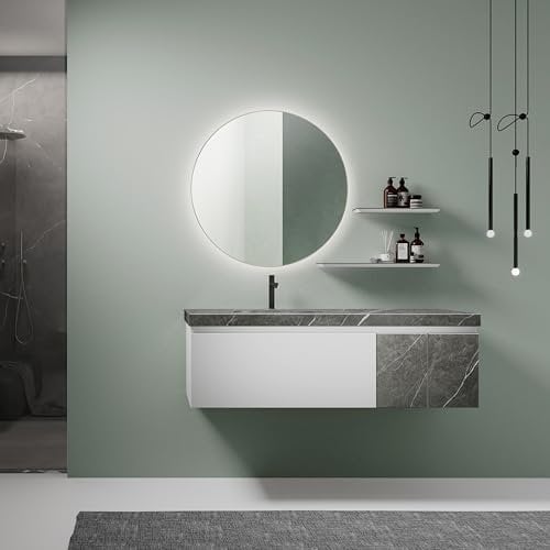 Talos LED Badspiegel Rund CESA Shine in matt Gold Ø60 cm - umlaufendes hinterleuchtetes Raumlicht in Neutralweiß - feuchtraumgeeignet durch Aluminiumrahmen