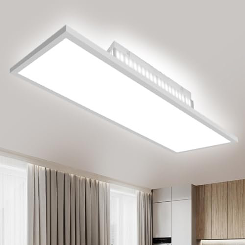 52W Dimmbar LED Deckenleuchte 120x30 cm, Deckenlampe mit Backlight Fernbedienung Speicherfunktion, Hohe Helligkeit 2700K-6500K Warm Natur Kalt Weiß Licht Panel Lampe für Küche Garage Büro Wohnzimmer