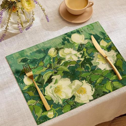 Tischsets Leinen, 8-Er Set 45X30Cm Abwaschbare Platzsets Mit Rose Moderner Stil, Weiche Atmungsaktive Platzdeckchen Für Weihnachten Fest Restaurant Hotel Cafe