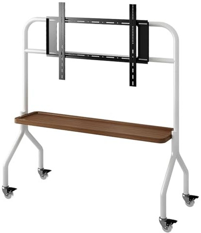 JIAOCKJIAO Support TV sur Pied, Support TV roulettes avec Étagère en Acier, Chariot TV Réglable en Hauteur, Meuble TV Mobile avec Support de Rangement, pour Chambre(Wit,90x50cm)