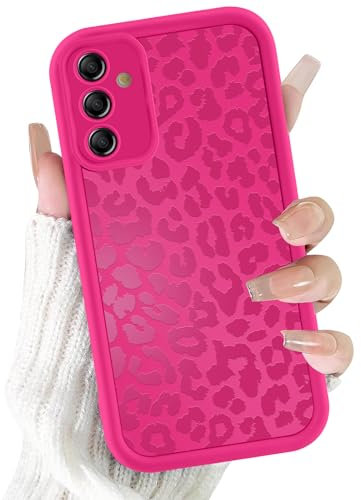 ZhuoFan Cover per Samsung Galaxy A55 5G 6,5”, Aesthetic Leopardata Motivo Custodia Rosa Rossa Opaca Ultra Morbida Sottile Leggera Silicone Antiurto AntiGraffio TPU Bumper Protettiva Case, 04