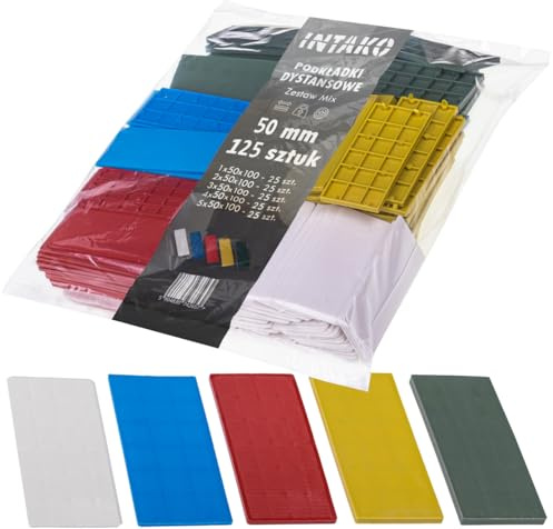 INTAKO Cuñas Plastico Para Cristales 50mm x 100mm x 1-5mm - 125 Piezas - Calzos Cristales - Cuñas de Plástico Niveladoras Suelo - Bloques de Acristalamiento PVC