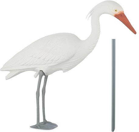 Relaxdays Heron Figure, Bird Deterrent for Garden & Pond, Outdoor Decor, stakeable, White, 1 Item