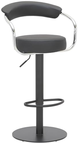 Lamboro Zenith Deluxe Single Kitchen Bar Stool, Matt Black Stem & Footrest, Height Adjustable, Swivel, Faux Leather Seat & Backrest, Black