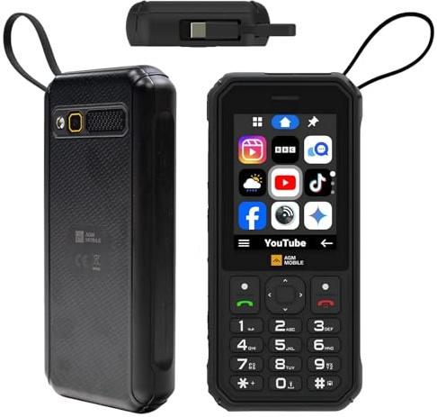 AGM M11 Robustes 4G Tastenhandy, Seniorenhandy Ohne Vertrag, WLAN Hotspot | Ideal für Baustelle & Camping, 4000mAh Akku-Powerbank, Integriertes USB-C Kabel, IP69K, Cloud-Apps, Dual SIM