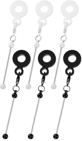 Generchin DIY Pendentif de Paille Perlée, Charme de Paille Perle à Enfiler, Charme de Barre à Perles, Barre Blanche+Noire