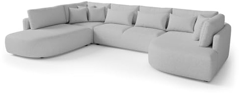 MW EURO-MEBLE Ecksofa Jacobs U - Wohnlandschaft, Polstersofa, Polstercouch (Linke Seite - Hellgrau: Tresor 05)
