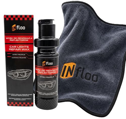 INfloo Scheinwerfer Politur Set, Wachs für Autoscheinwerfer 100 g + Mikrofasertuch 40x40 cm 500 GSM, Polierpaste für matte und vergilbte Scheinwerfer, Scheinwerfer Aufbereitung mit UV-Schutz