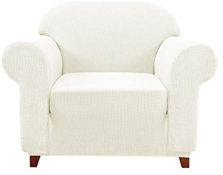 subrtex kariert Sofabezug Sofahusse Sesselbezug Stretchhusse Sofaüberwurf Couchhusse Spannbezug(1 Sitzer,Creme)