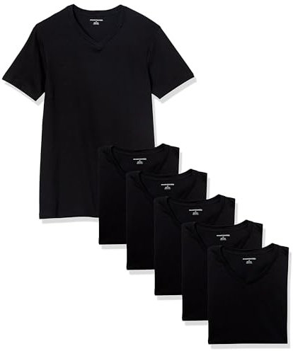 Amazon Essentials Men's V-Neck Undershirt, Breathable, Cotton, Pack of 6, Black, XS