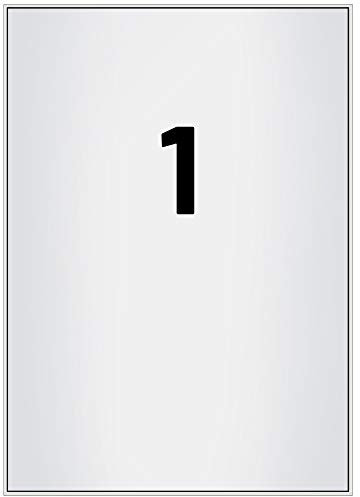 Wetterfeste Folienetiketten auf A4 Bogen, silber - 210 x 297 mm - 100 Polyester Etiketten auf 100 Blatt, selbstklebende PET Etiketten, matt, Typenschild-Aufkleber