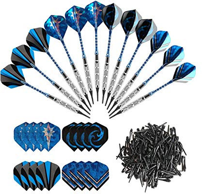 ds. distinctive style 18-Gram Soft Tip Darts Set of 12 with 120 Darts Plastic Tip, 16 Dart Flights, 12 Heavy Duty Alloy Shafts for Electronic Dartboard