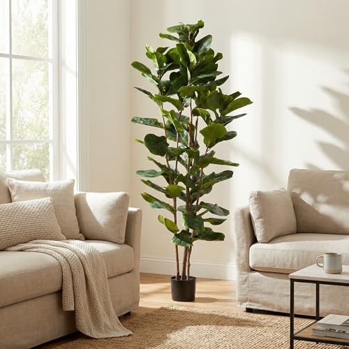 Home Artificial Fiddle Leaf Fig Tree - 6FT Fake Plant with Pot and Natural Feel Leaves or Office Decor - Artificial Plants Indoor by Pure Garden
