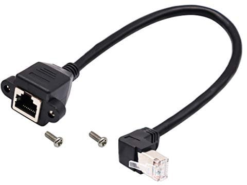 AAOTOKK Cat 6 Ethernet Cable 90 Degree UP (Upward) Angle RJ45 Male to Female Shielded Ethernet Network Connector Screw Panel Mount Extension Cable for Router, Modem (30cm/1ft UP)