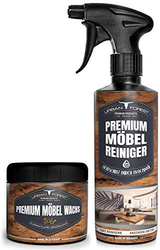 Möbelpflege SPARSET Reinigung & Pflege für Möbel & Oberflächen wie Holz Kunststoff Kunstleder Natursteine Kunststeine Leder von URBAN FOREST (Sparset Wachs 250ml + Reiniger 500ml)