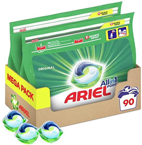 Ariel Pods Detergente Lavadora Cápsulas, Original, 90 Lavados, Normal, 2268 G, Pack de 2 x 45