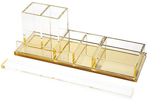 EXPURTAN Schreibtisch-Organizer aus Acryl, 4-teiliges Schreibtisch-Set + Acryl-Lineal, Schreibtisch-Organisation für Büro oder Zuhause