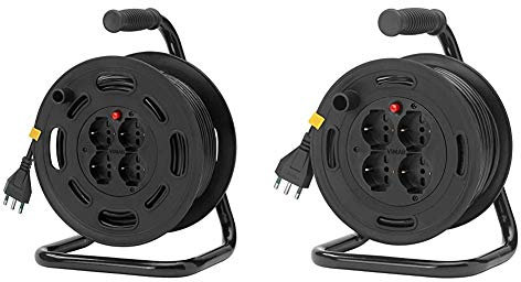 Vimar 0P32731 Avvolgicavo con disgiuntore termico di protezione, ergonomico, 16A 4 prese universali 30m & 0P32730 Avvolgicavo 16A 4 uscite universali 15m