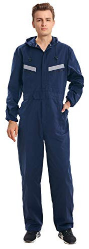 Oralidera Herren Arbeitsoverall mit Kapuze Reflektierend Arbeitsanzug Mechaniker Arbeitsoveralls Werkstatt Arbeitskombi Studenten Overall, Navy Blau, S