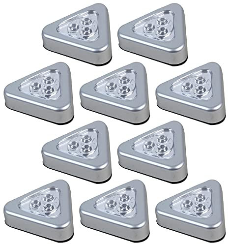 Ex-Pro 10 Pack Triangle LED Light Battery Powered Wireless Night Stick Tap Push Lamp for Wardrobe, Closet, Under Cabinet, Kitchen, Stairs