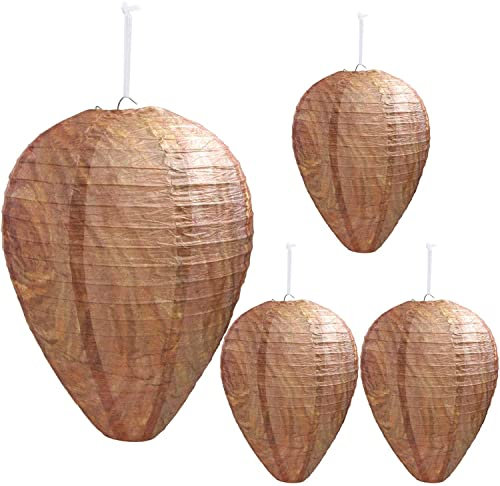 Augshy 4 Stück Wespennest Attrappe, Hornissennest Attrappe Aufhängen Wespennestköder für Haus und Garten Outdoor