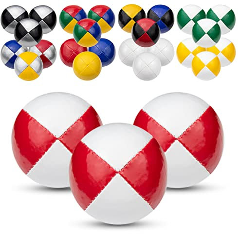 Juggle Dream 3X Pro Thud Jonglierbälle - Set mit 3 professionellen Jonglierbällen mit kostenlosem Online-Lernvideo, perfekt für Anfänger und Experten (Weiß/Rot)
