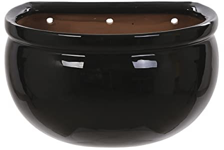 MAISONICA Large 34cm Black Ceramic Wall Planter Plant Pot - Frost Proof