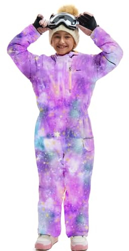 GEMYSE Combinaison de Ski pour Enfant Fille Garçon avec Capuche Imperméable et Chaude Hiver Ensemble de Neige Coupe-vent(Violet aquarelle,140-146)