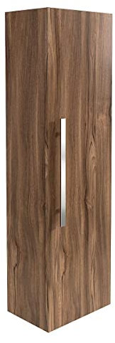 NRG 1200mm Modern Bathroom Wall Hung Tall Cupboard Storage Unit Walnut