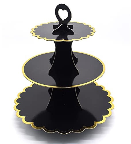 Tumtanm 3-Tier Cardboard Cupcake Stand, Disposable Cupcake Display Tower Stand for Holiday Wedding Birthday Party Black