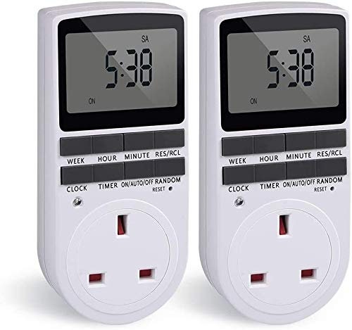 JJJ Prise programmable de sécurité numérique avec écran LCD pour Les lumières, 24 Heures / 7 Jours de la Lampe (Size : 2 Pack)