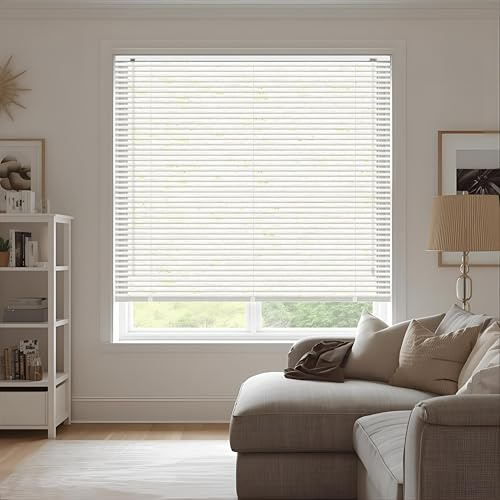 White Plain PVC Window Venetian Blinds - Width 210cm x Drop 150cm | Windows Treatment Shutter - 25mm Horizontal Slats with Metal Headrail - Easy Fit fitting with Tilt control Wand Mechanism