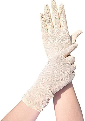 PTNKUIIY Damen Spitze Elegante Kurze Handschuhe Sommerhandschuhe 1920s Handschuhe Damen Kostüm Accessoires Braut Opera Fest Party Handschuhe Blumen Spitzenhandschuhe für Hochzeit Abend Party,Beige